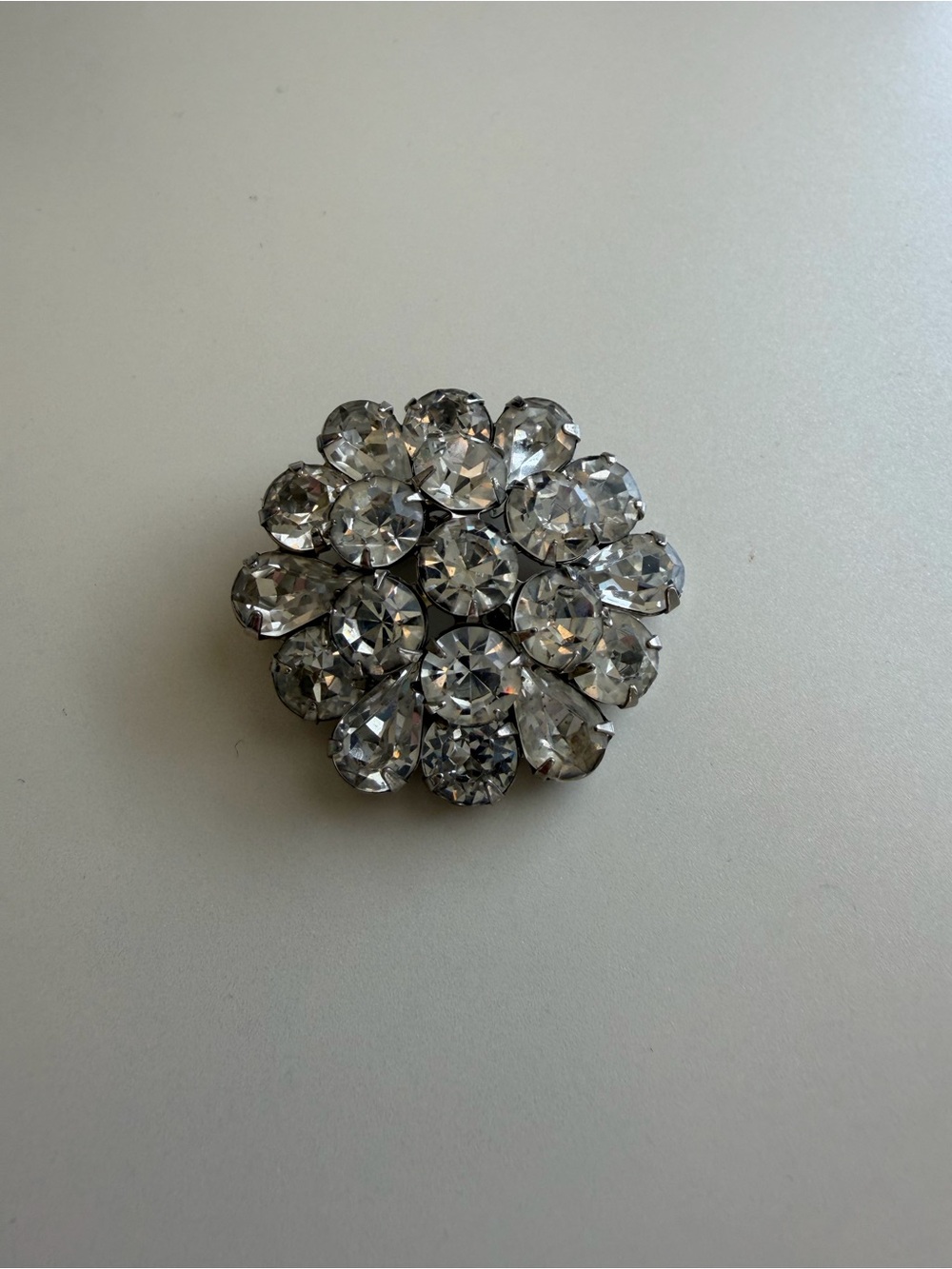 Vintage Weiss Clear Crystal Flower Cluster Brooch Signed Silver Tone